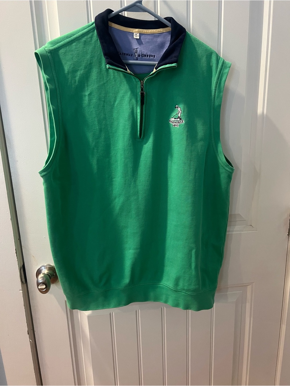 Fairway & Greene Green Men’s Sleeveless Quarter-Zip Golf Vest with Navy Trim